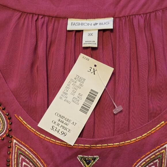 Fashion Bug Embroidered Beaded Sleeveless Tunic Top Womens Size 3X Pink Boho - Picture 3 of 8